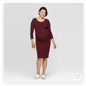 Maternity Striped 3/4 Sleeve Midi T-shirt Dress - Isabel Maternity Small